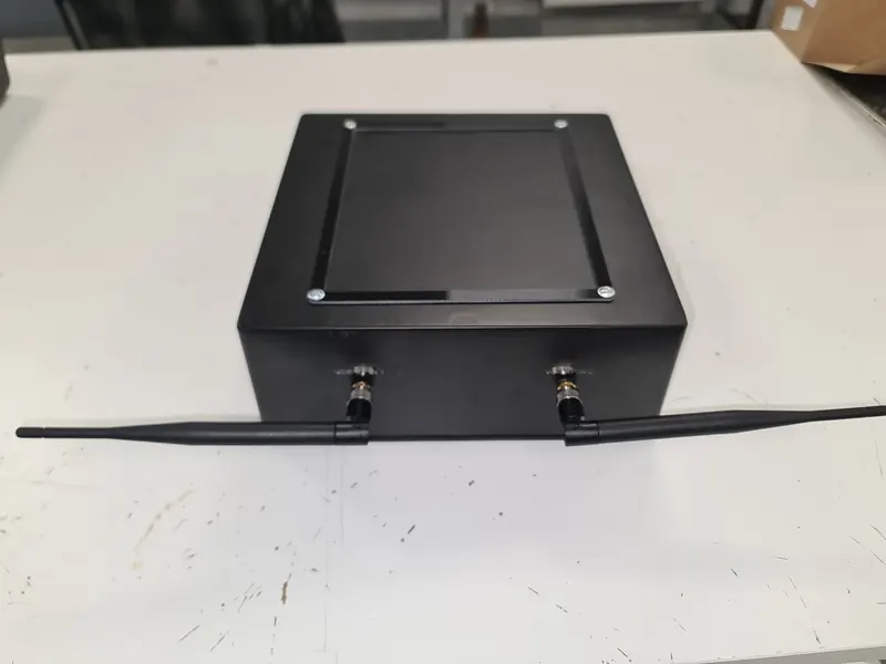Completed black computer enclosure with two antennas